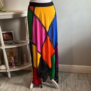 Vintage Italian Colorful Patchwork Maxi Skirt - Size Medium